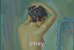 Beautiful Painting Old Portrait Young Woman Nude With Hairdresser Signed Albert Genta