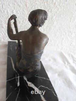 Beautiful Sculpture Art Deco 1920 On Marble Woman Musician Woman Musician Lyre