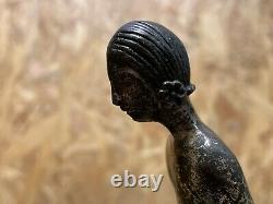 Beautiful Sculpture Bronze Socle Marble Year 1930 Art Deco Woman A La Biche