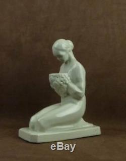 Beautiful Sculpture Nightlight Art Deco Female Cracked Ceramic Signed