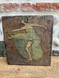 Beautiful Watercolor Painting of a Art Deco 1940s Dancing Woman, Wood to be Identified.