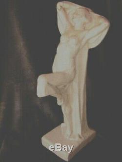Beautiful Woman Statue Art Deco Signed Cracked Earthenware Lopez Height 43 CM