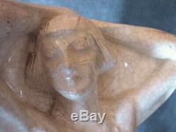 Beautiful Woman Statue Art Deco Signed Cracked Earthenware Lopez Height 43 CM