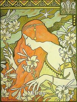 Berthon Belle Epoque, La Femme Aux Lily Original Lithograph Signed, 1899