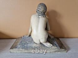 Bohumil Rezl Terracotta Sculpture Patinated Woman with Eagle Art Deco Statue