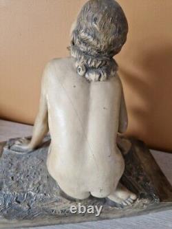 Bohumil Rezl Terracotta Sculpture Patinated Woman with Eagle Art Deco Statue