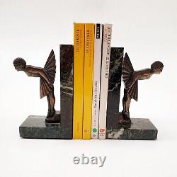 Bookend Sculpture Woman Dancer Signed C. Charles Art Deco Bronze