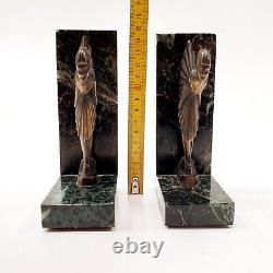 Bookend Sculpture Woman Dancer Signed C. Charles Art Deco Bronze