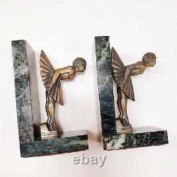 Bookend Sculpture Woman Dancer Signed C. Charles Art Deco Bronze