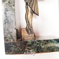 Bookend Sculpture Woman Dancer Signed C. Charles Art Deco Bronze