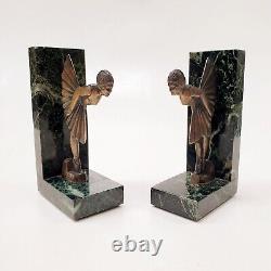 Bookend Sculpture Woman Dancer Signed C. Charles Art Deco Bronze