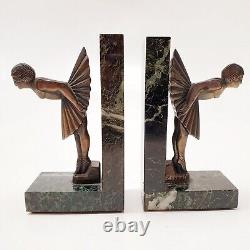 Bookend Sculpture Woman Dancer Signed C. Charles Art Deco Bronze