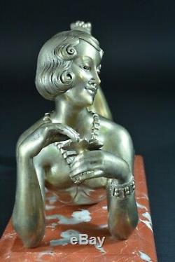 Bronze Age Art Deco Elegant Young Woman Naked Portrait Cabaret H. Molins
