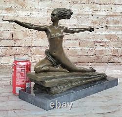 Bronze Art Deco Amazon Signed Woman Female Warrior Cast Sculpture Deal