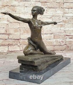 Bronze Art Deco Amazon Signed Woman Female Warrior Cast Sculpture Deal