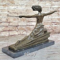 Bronze Art Deco Amazon Signed Woman Female Warrior Cast Sculpture Deal