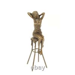 Bronze Art Deco Statue Sculpture Woman Stool Sitting At Bar Dsbj-9