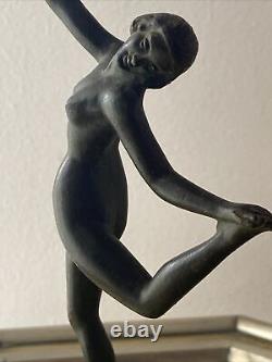Bronze Art Deco Statue of a Nude Female Dancer in Marble