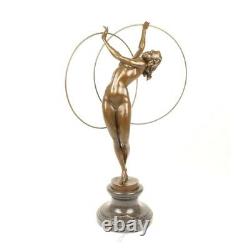 Bronze Marble Art Deco Statue Sculpture Woman Dancer At Rings Bj-8