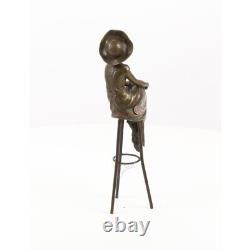 Bronze Marble Art Deco Statue Sculpture Woman Stool Sitting At Bar Dsdc-14