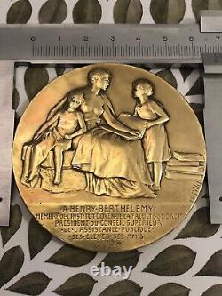 Bronze Medal by Pillet Art Deco Nouveau Naked Woman Medal Diameter 68 mm