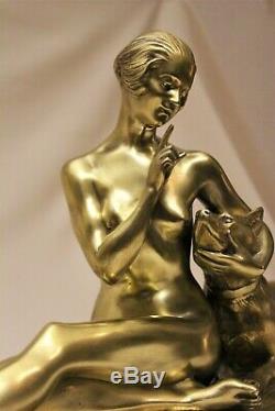 Bronze Sculpture Art Deco Nude Dog Rich Louis (1877-1949) 33 × 15 × 59 CM