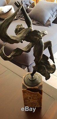 Bronze Sculpture Eugene Desire Piron 1875-1928 Woman Modern Art Deco Jugenstil
