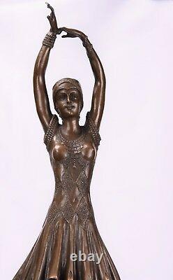 Bronze Sculpture Women's Kita Dancer On Marble Base Art Deco Figure