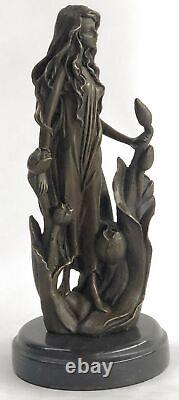 Bronze Sculpture Young Woman Gazes In Sky With Flower Art New Deco Decor