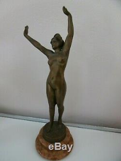 Bronze Woman Nude Art Deco Style In Very Good Condition Marble Base