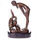 Bronze Woman Sculpture Art Deco With Pelican After Ernst Wenck