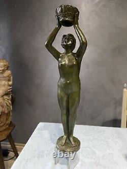 Bronze Woman Statue Art Deco. Yonejiichi Sculptor Japan 1930. YONEJIICHI