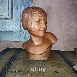 Bush Of Young Woman In Terracotta Signed Geirge Trinque Kaza France Art Deco