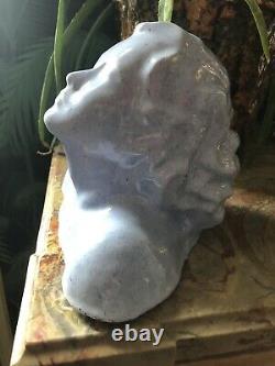 Bust Young Woman Art Deco In Blue Enamelled Terracotta Signed Dlg Bouraine Tbe