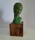 Bust Young Woman Art Deco In Bronze Patinated Green Year Folle 494a