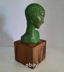 Bust Young Woman Art Deco In Bronze Patinated Green Year Folle 494a