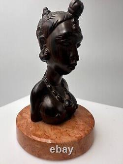 Bust of Africanist woman in Art Deco style in rosewood and marble