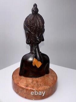 Bust of Africanist woman in Art Deco style in rosewood and marble