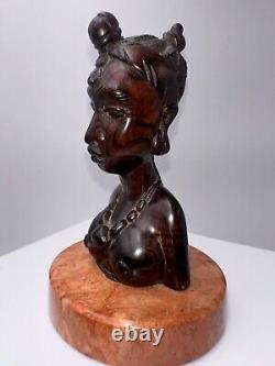 Bust of Africanist woman in Art Deco style in rosewood and marble