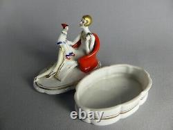 Cartoon Art Deco Woman And Polichinelle 14486 Porzellan Keramik Figur Pierrot