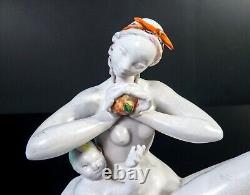 Ceramic Sculpture by Eugenio Poquet from the 1920s Art Deco Period: Nude Woman and Child