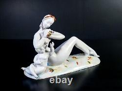 Ceramic Sculpture by Eugenio Poquet from the 1920s Art Deco Period: Nude Woman and Child