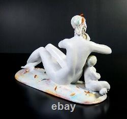 Ceramic Sculpture by Eugenio Poquet from the 1920s Art Deco Period: Nude Woman and Child