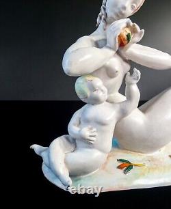 Ceramic Sculpture by Eugenio Poquet from the 1920s Art Deco Period: Nude Woman and Child