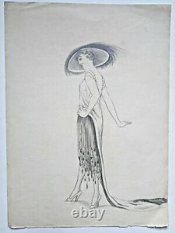 Chapeau Elegant Woman Dessin Original Fashion Art Deco Ca 1920