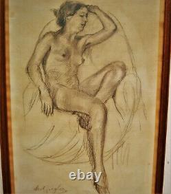 Charles De Ziegler. 1890-1962 Switzerland. Pencil Drawing. Naked Woman. Frame 63 X 44 CM
