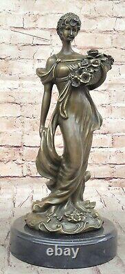 Classic Art Deco Bronze Sculpture of Woman with Flower Basket by Milo