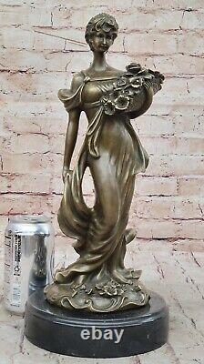 Classic Art Deco Bronze Sculpture of Woman with Flower Basket by Milo