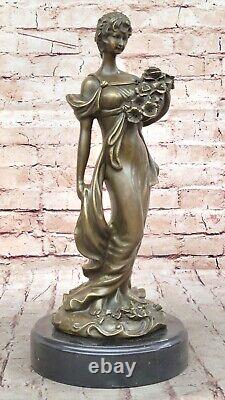 Classic Art Deco Bronze Sculpture of Woman with Flower Basket by Milo