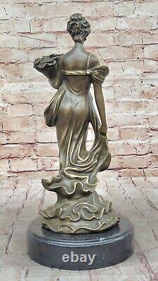 Classic Art Deco Bronze Sculpture of Woman with Flower Basket by Milo